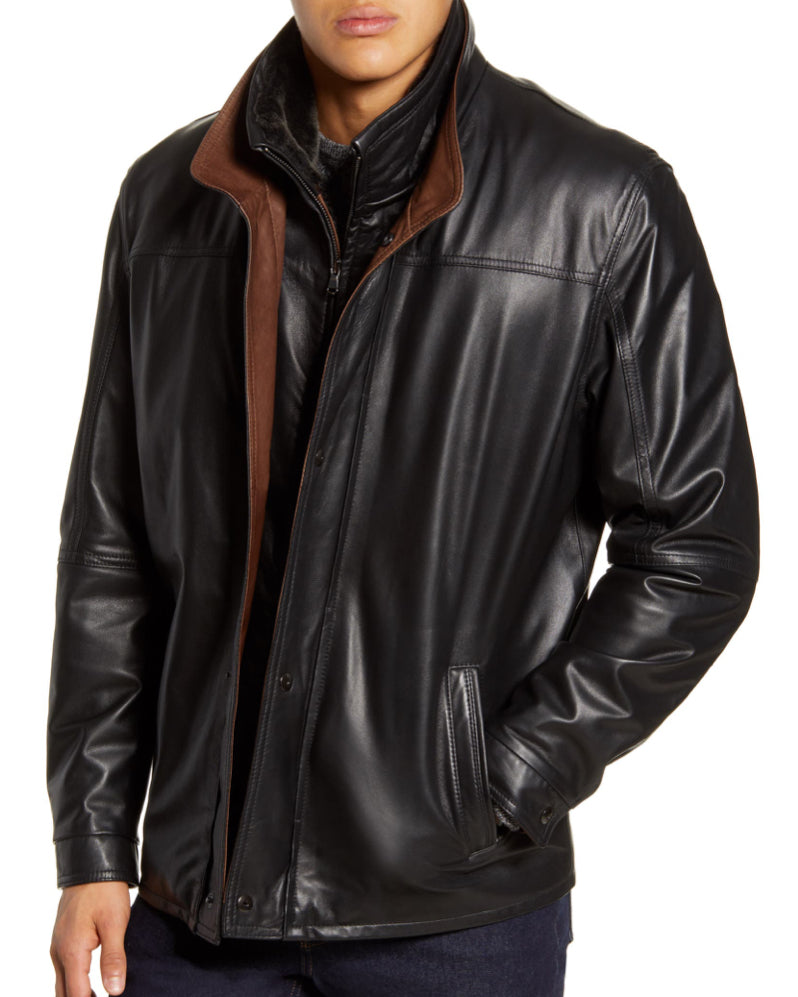 Remy Men’s Leather Coat With Shearling Collar